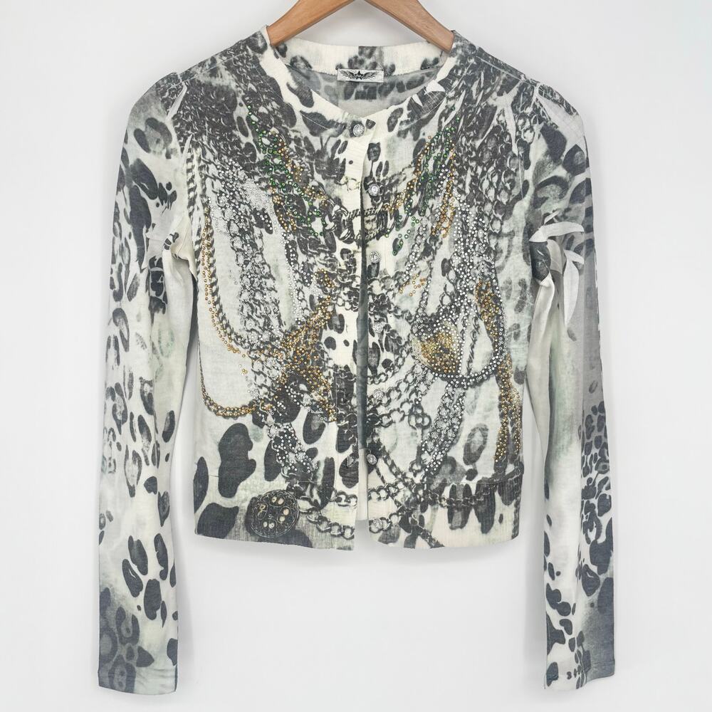 YMI Rhinestone Y2K Jewel Button Chain Pattern Cardigan Size M